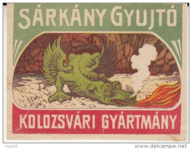 REITTER JOZSEF-CLUJ NAPOCA MATCHES FACTORY, MATCHBOX LABEL, DRAGON, BEFORE 1931, ROMANIA - Publicités