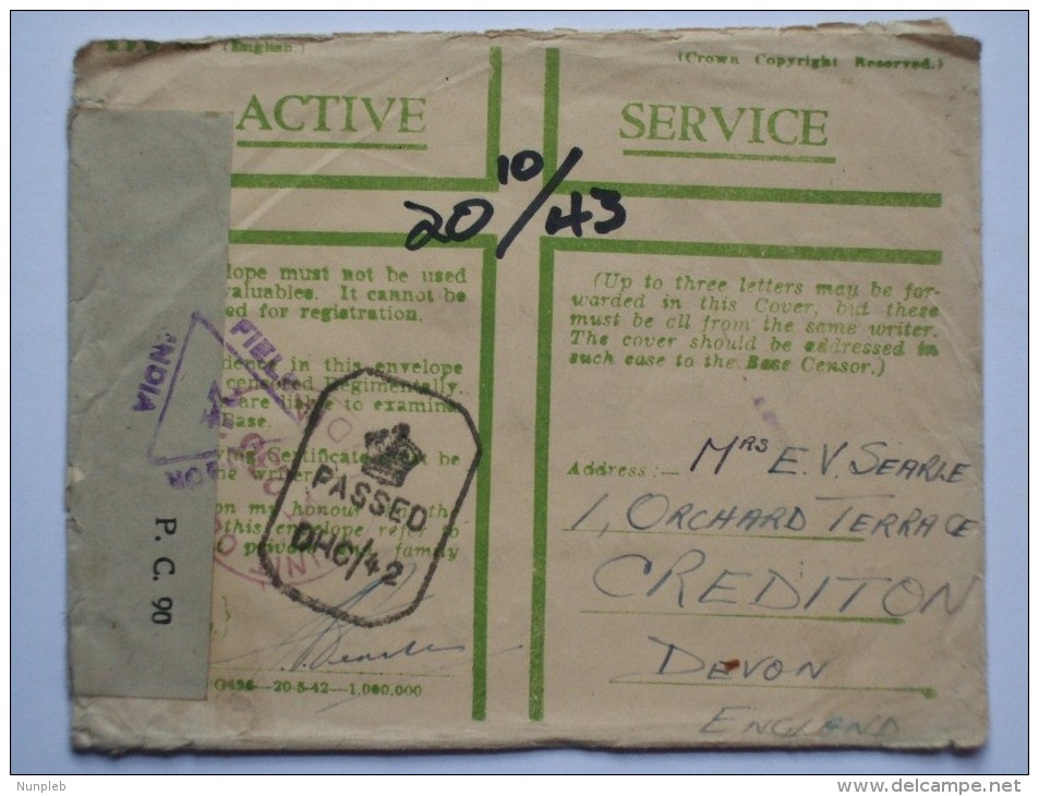 GB ON ACTIVE SERVICE COVER WITH INDIA FIELD TRIANGLE AND ADVANCE BASE POSTMARK TAKING OVER 3 MONTHS TO GET DELIVERED - Brieven En Documenten