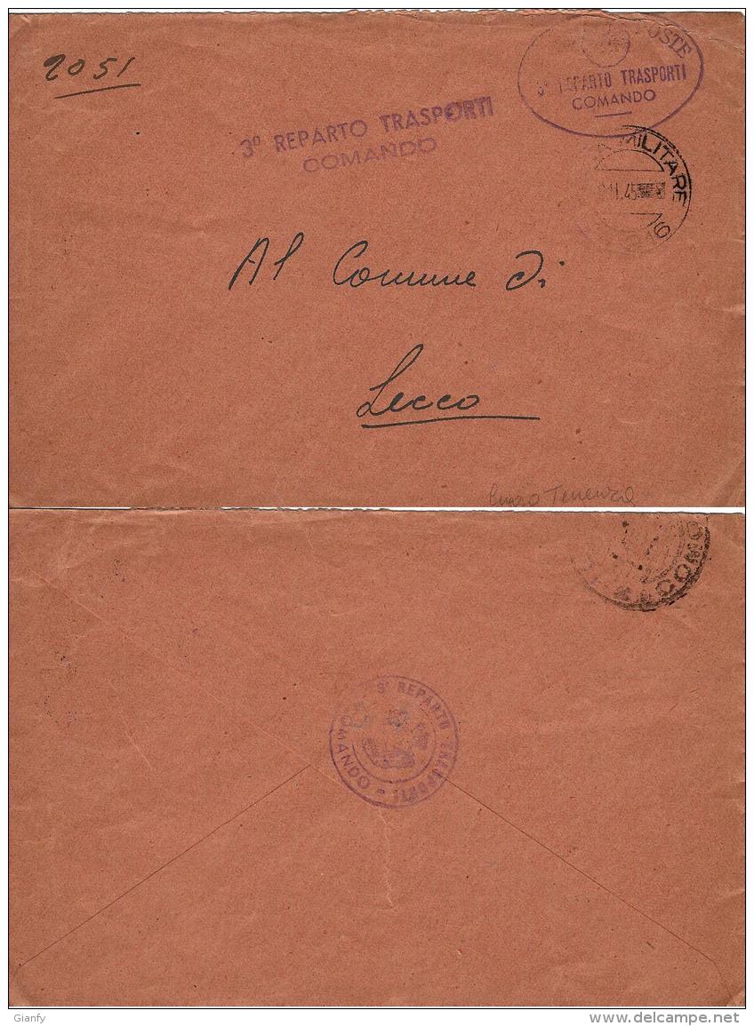 FRANCHIGIA LUOGOTENENZA POSTA MILITARE 216 1945 GENOVA X LECCO - Storia Postale