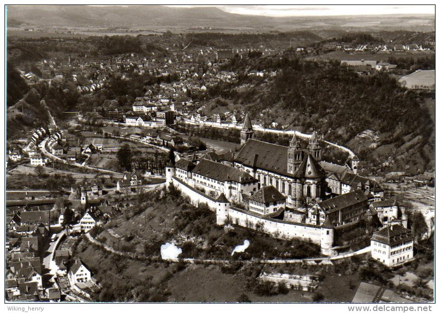 Schwäbisch Hall - S/w Schloss Comburg  Luftbild - Schwaebisch Hall