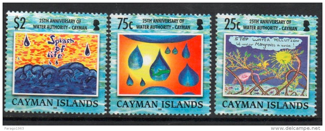 2008 Cayman Water Authority Pollution GREEN Complete Set Of 3  MNH - Cayman (Isole)