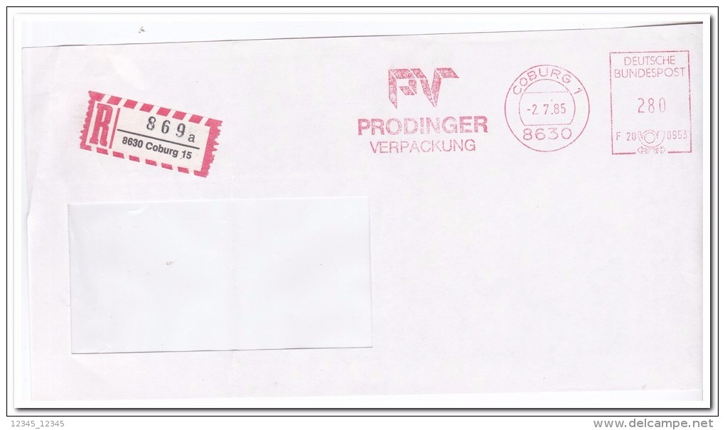 Coburg 2.8.85. Und 2.7.85., Prodinger Verpackung ( Nur Vorder- Brief ) - Brieven En Documenten