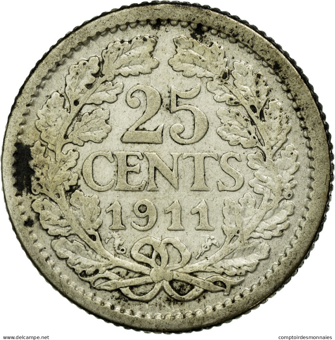 Monnaie, Pays-Bas, Wilhelmina I, 25 Cents, 1911, TB+, Argent, KM:146 - 25 Centavos