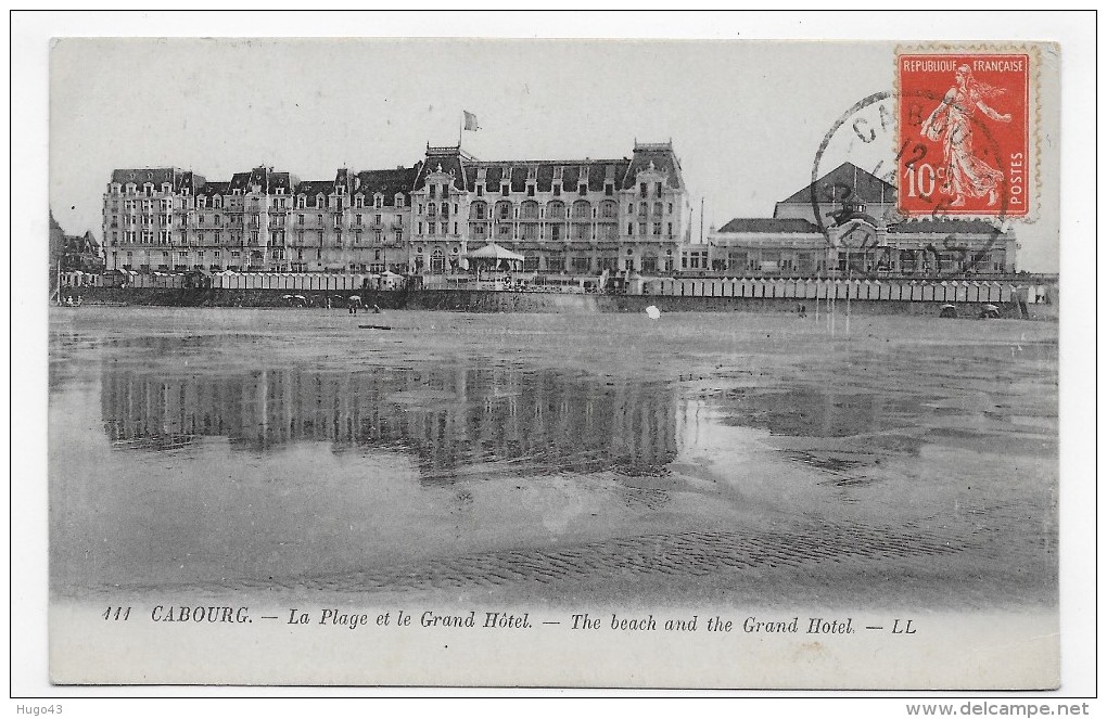 (RECTO / VERSO) CABOURG EN 1919 - N° 111 - LA PLAGE ET LE GRAND HOTEL - BEAU CACHET - CPA - Cabourg