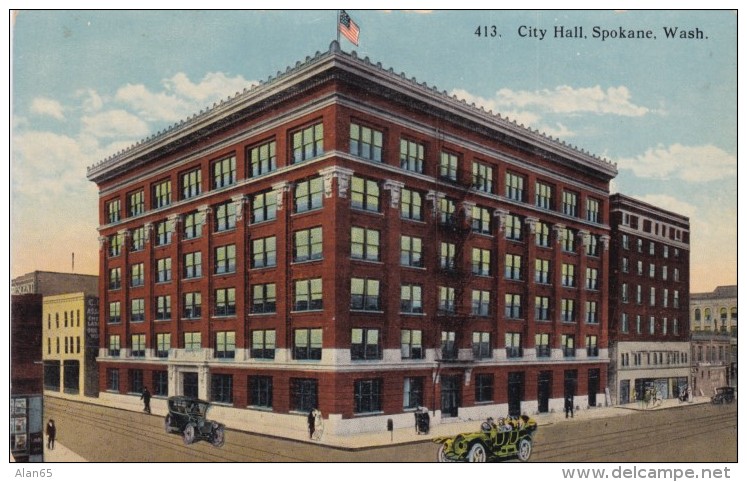 Spokane Washington, City Hall, Street Scene, C1910s Vintage Postcard - Spokane