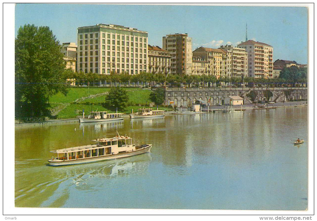 Cart280 Torino Lungo Po Cairoli Fiume River Quai Promenade Barca Remi Traghetto Turistico Murazzi Mole Antonelliana - Chiatte, Barconi