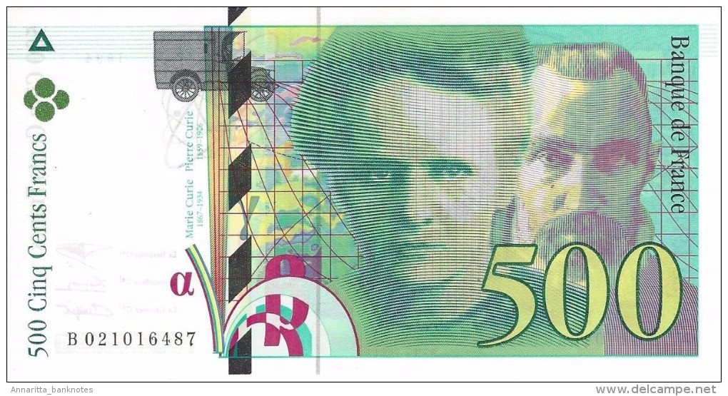 FRANCE 500 FRANCS 1994 P-160a AU++/UNC SER: B 021016487  [ FR160 ] - 500 F 1994-2000 ''Pierre Et Marie Curie''