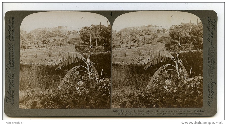 Indes Bombay Tour Du Silence Religion Parsi Ancienne Photo Stereoscope Underwood 1903 - Stereoscopic