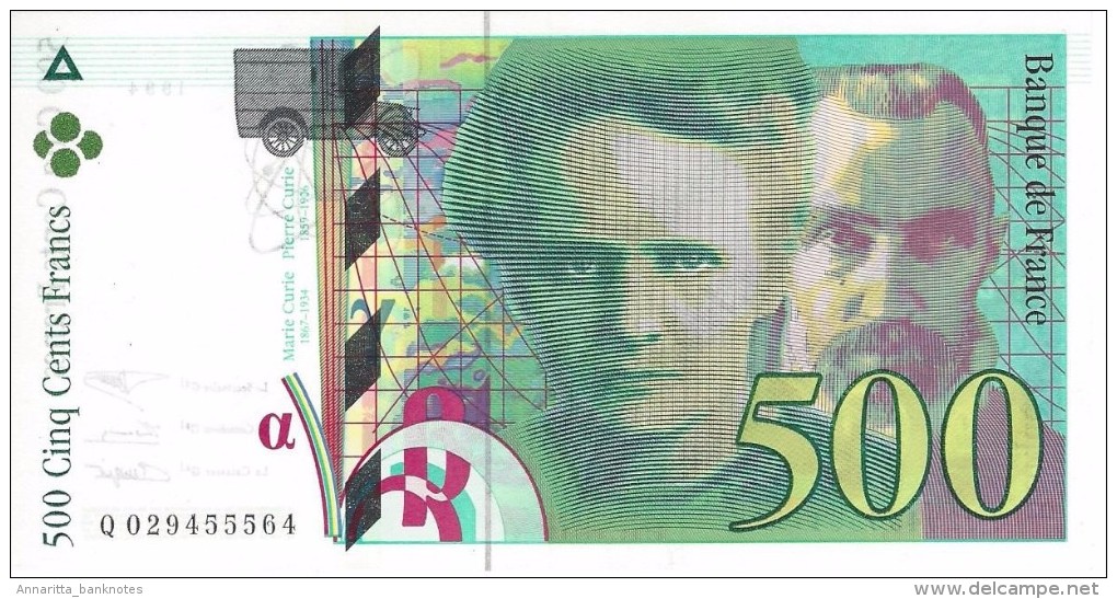 FRANCE 500 FRANCS 1994 P-160a UNC SER: Q 029455564  [ FR160 ] - 500 F 1994-2000 ''Pierre En Marie Curie''