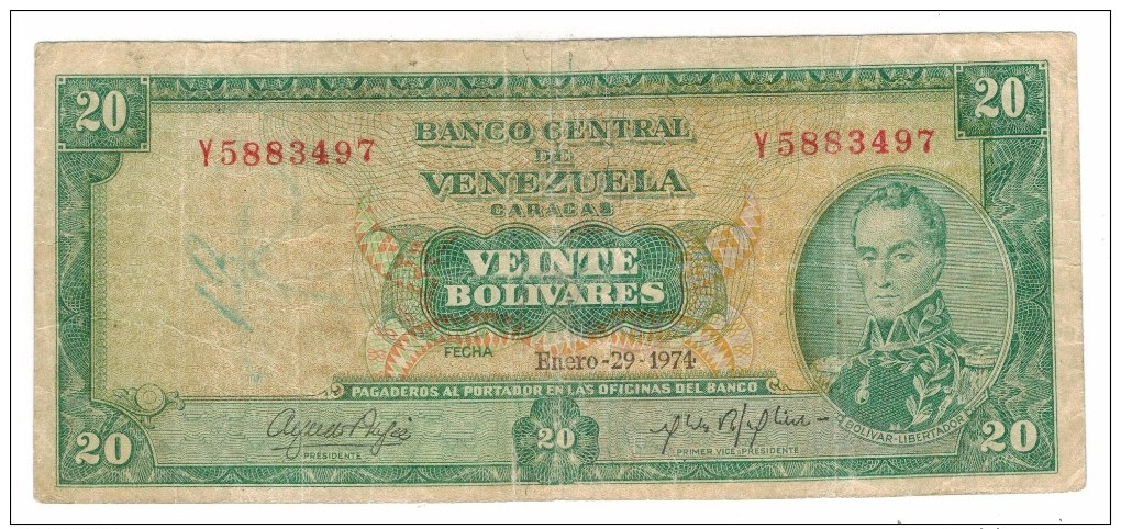 Venezuela 20 Bs. 1974, F. Rare. Free Ship. To USA. - Venezuela