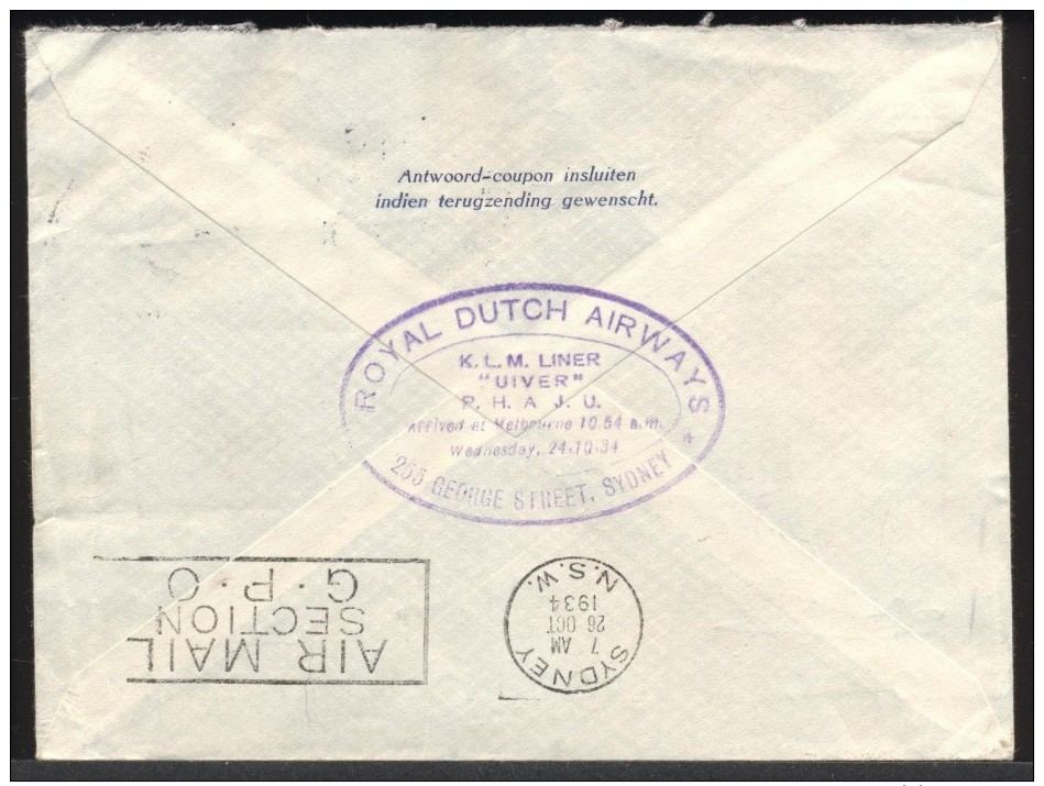 SALE 1934 Flight Cover Gravenhage Nederlands To Sydney Australia KLM MacRobertson Race - Covers & Documents