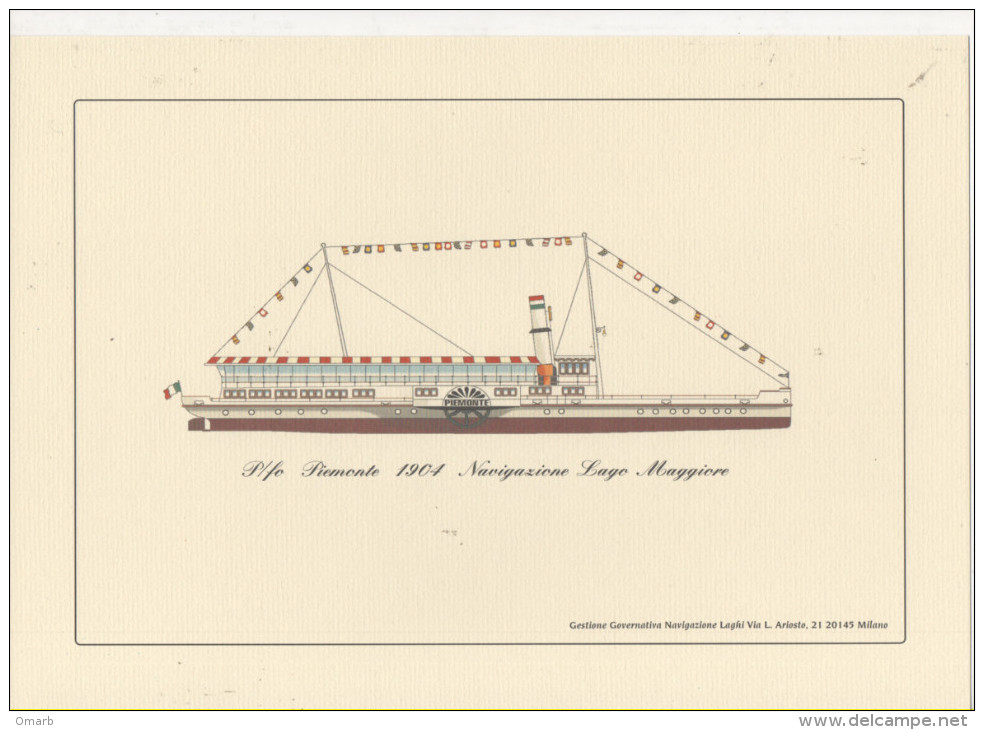 Alt473 Piroscafo Piemonte 1904 Navigazione Lago Maggiore Disegno Rappresentazione Nave Steamer Bateau à Vapeur - Barcos