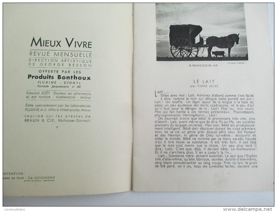 Mieux Vivre N°2/ Le LAIT/Pierre Scize/Produits Bonthoux/Labo. Fluxine/VILLEFRANCHE/Rhône/Mulhouse//1939    VPN63 - Publicités