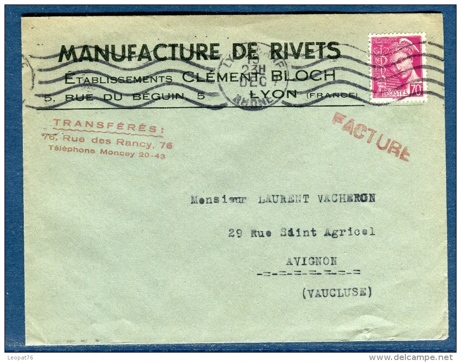 France - Enveloppe Commerciale De Lyon En 194...  Voir 2 Scans - Réf. S 163 - 1921-1960: Période Moderne