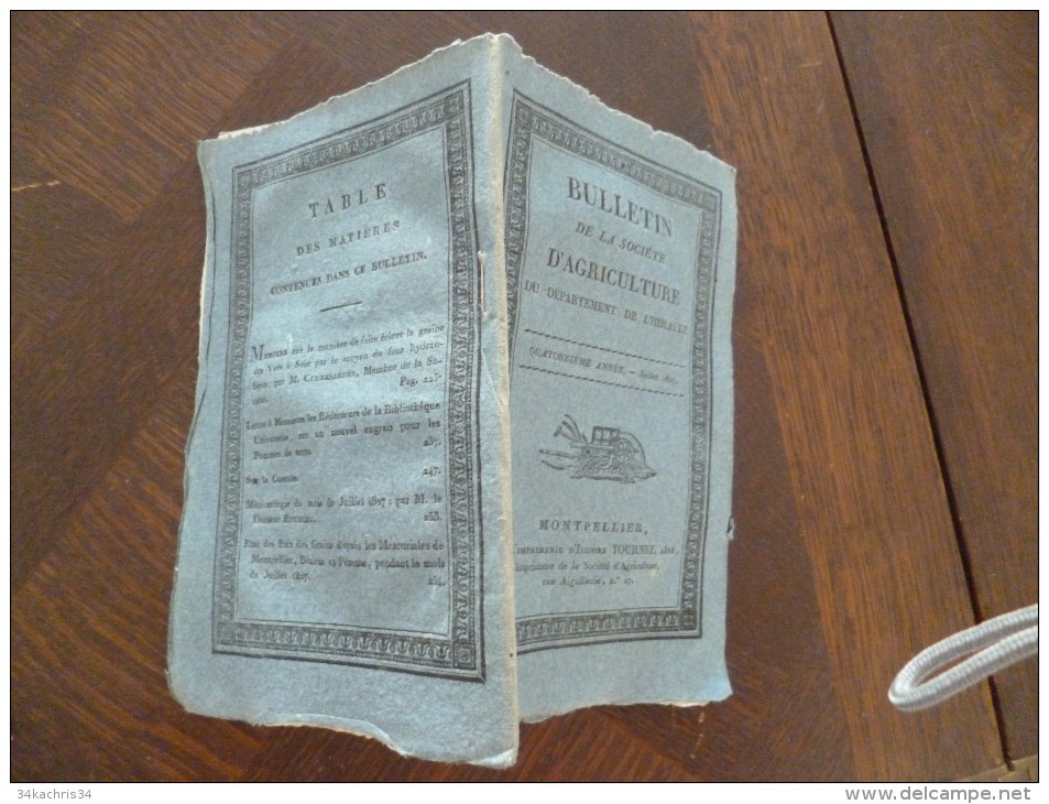 Bulletin De La Société D´agriculture De L´Hérault 07/1827 éclosion De La Graine Des Vers à Soie Par Un Four Hydraulique - 1801-1900