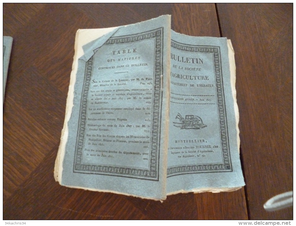 Bulletin De La Société D´agriculture De L´Hérault 06/1827 Culture De La Luzerne M De Paul - 1801-1900