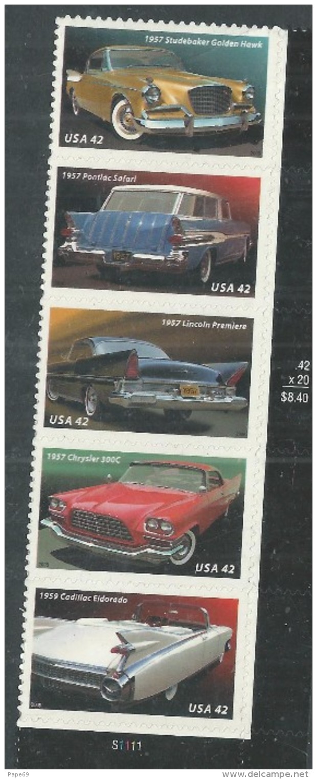 Etats-Unis N° 4118 / 22 XX Automobiles Classiques,  Les 5 Valeurs Auto-adhésives En Bande Verticale, Sans Charnière, TB - Nuevos