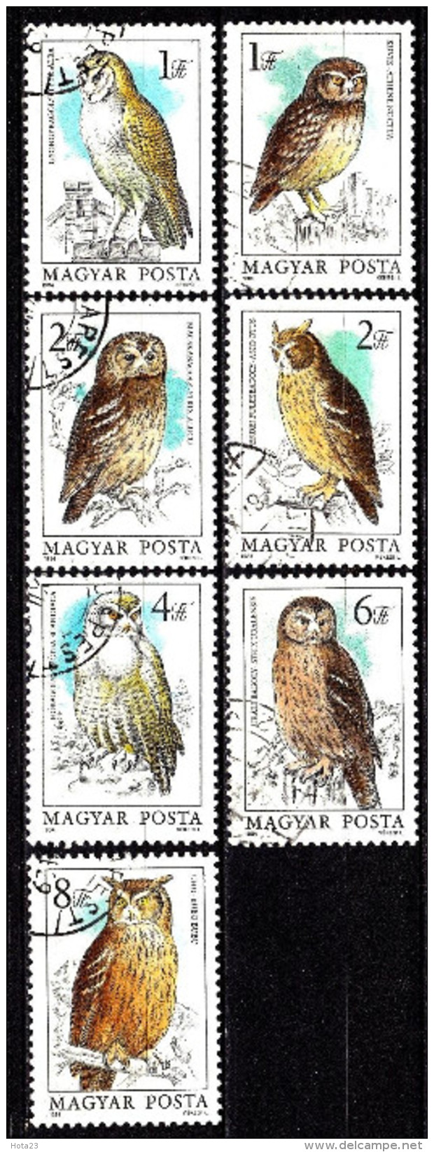 HUNGARY 1984 Used SC# 2887 - 2893 The Birds - Owls (16 - 2016 ) - Owls