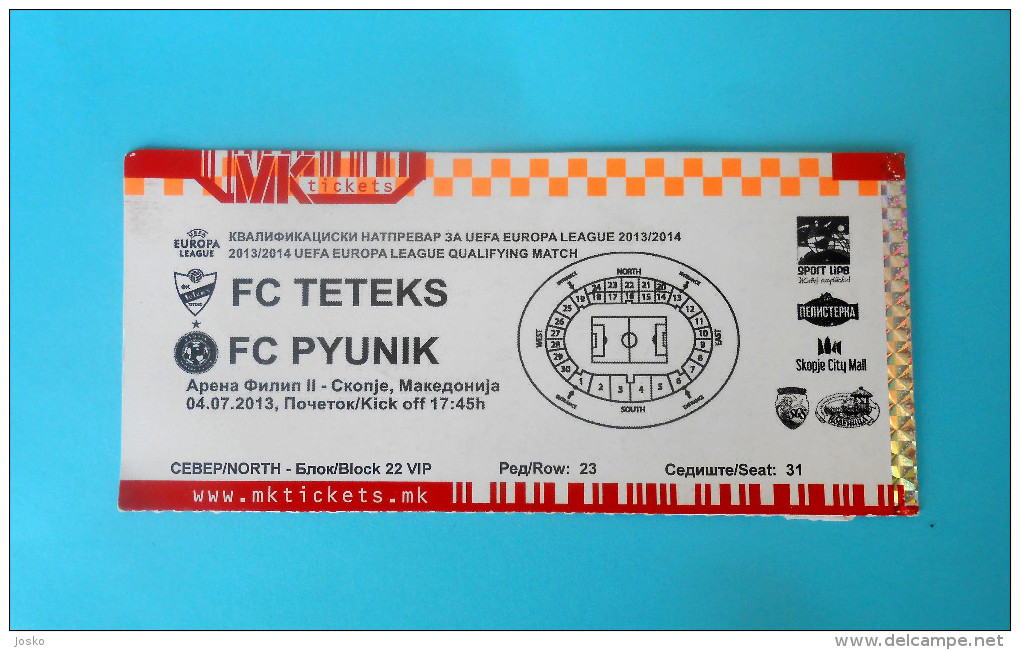 FC TETEKS Vs FC PYUNIK Yerevan Armenia - 2013. UEFA EUROPA LEAGUE Football Soccer Match Ticket Fussball Calcio Biglietto - Tickets D'entrée