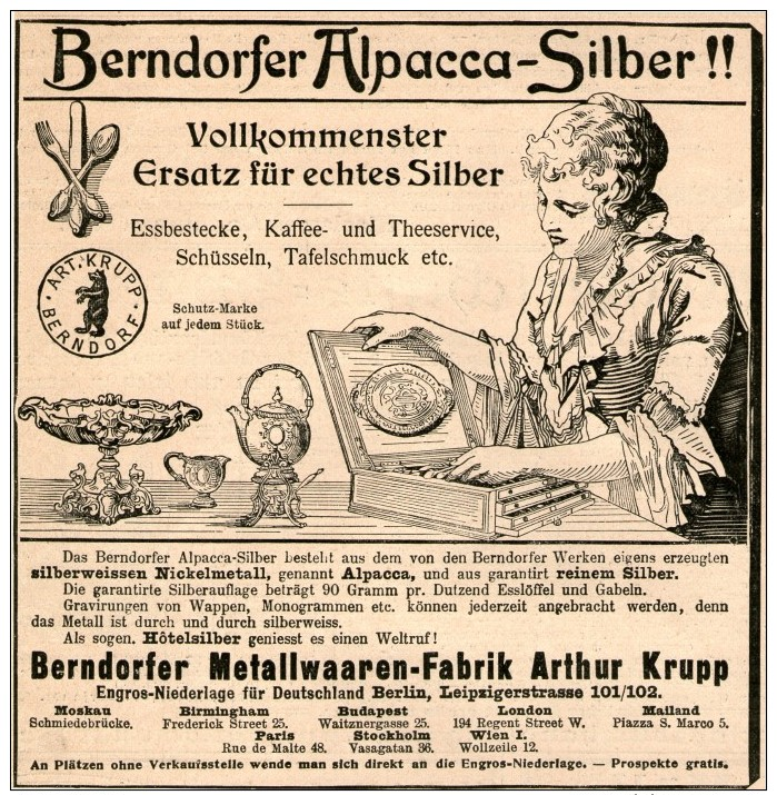 Original-Werbung/Inserat/ Anzeige 1899 :  BERNDORFER ALPACCA - SILBER - Ca. 135 X 135 Mm - Publicidad