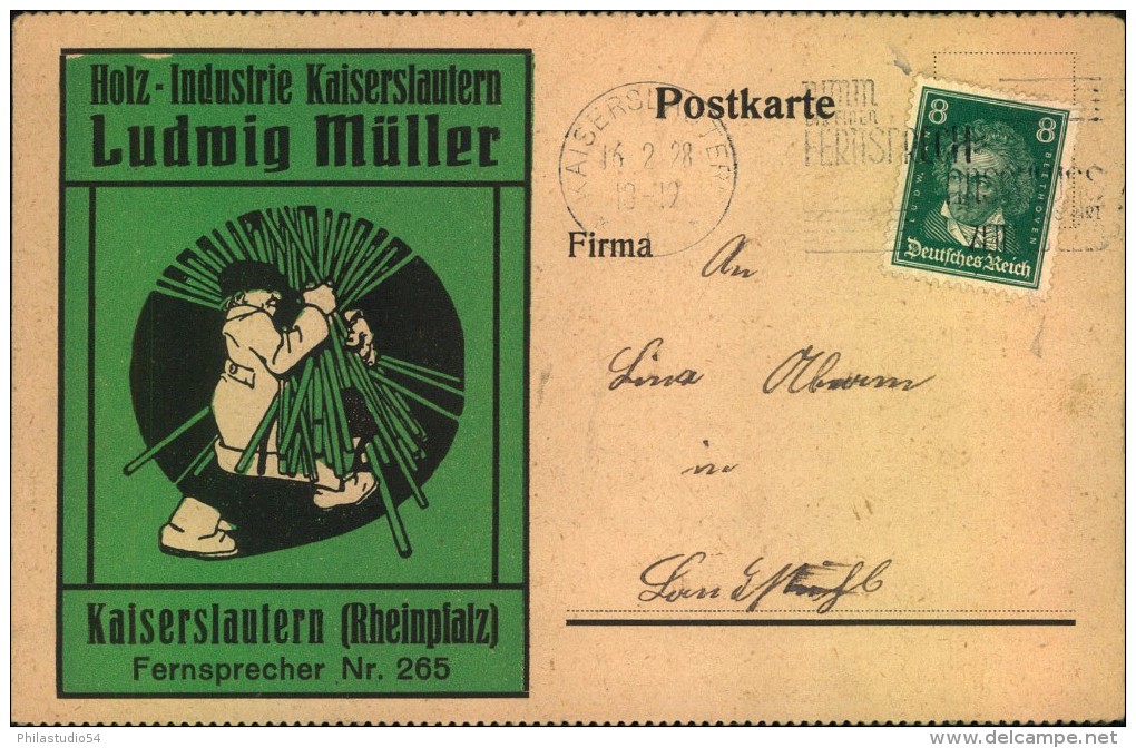 1928, Tolle Firmen-WerbeKarte,  Reklame, Holz-Industrie Kaiserslautern Ludwig Müller - Autres & Non Classés