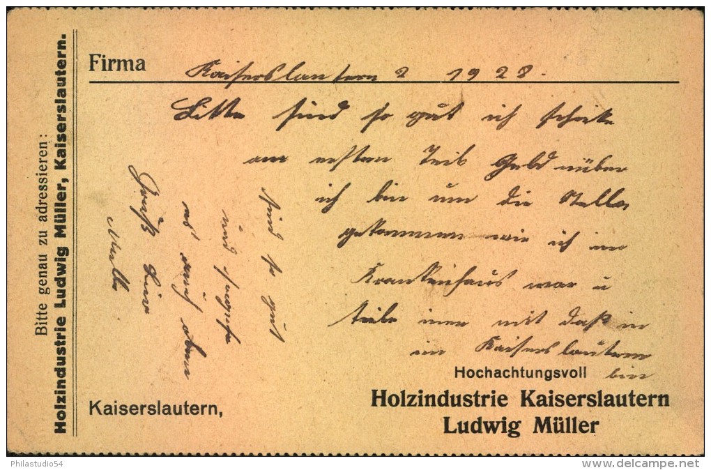 1928, Tolle Firmen-WerbeKarte,  Reklame, Holz-Industrie Kaiserslautern Ludwig Müller - Autres & Non Classés