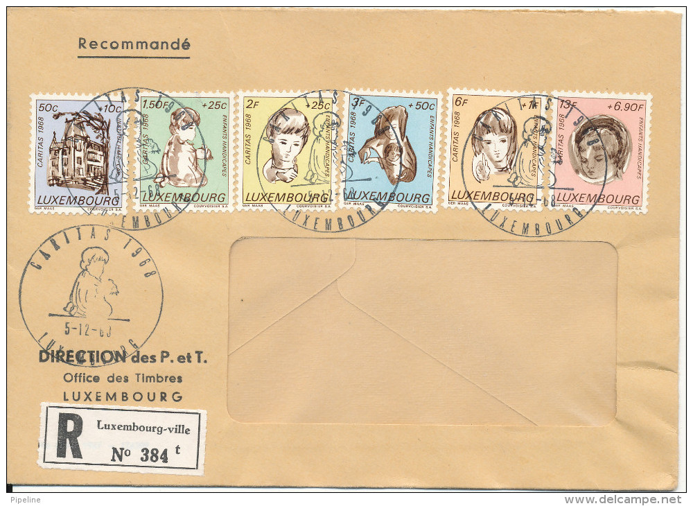 Luxembourg FDC Registered With Complete Set Of Caritas Stamps 5-12-1968 - Navidad