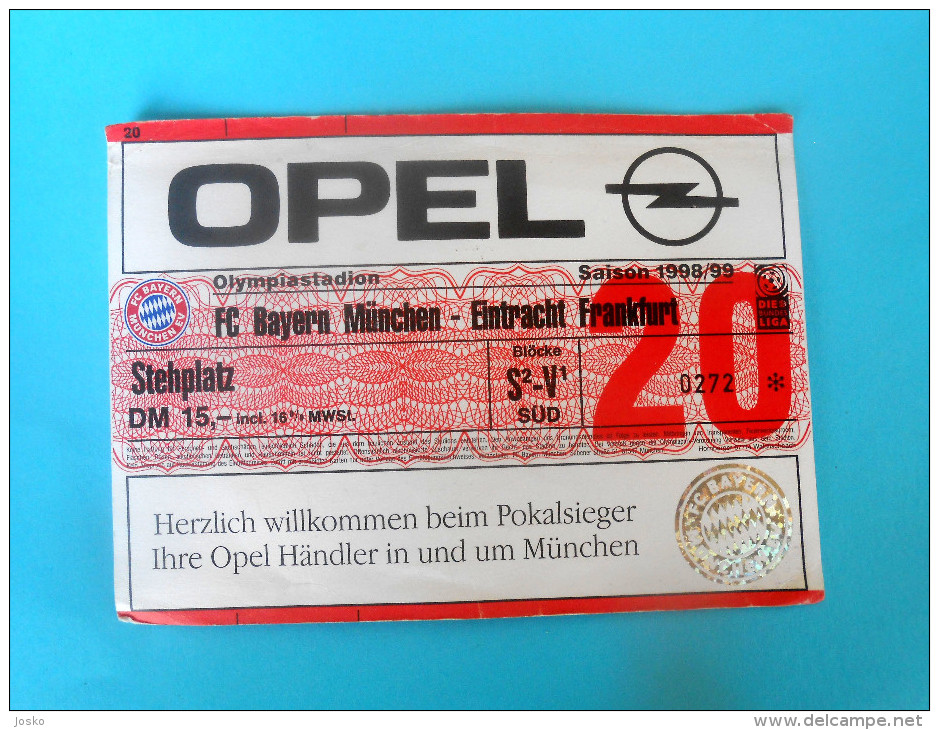 FC BAYERN Munchen V EINTRACHT FRANKFURT - 1998/99 Bundesliga Football Match Ticket * Fussball Germany Deutschland Munich - Eintrittskarten