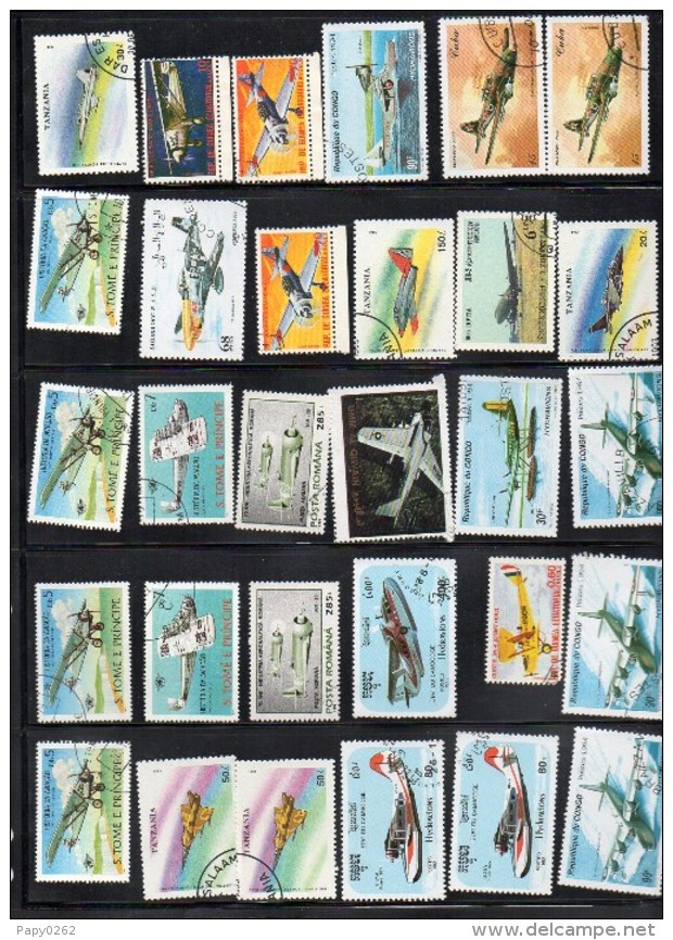 046-1) Lot De Timbres Théme Avions - Vrac (max 999 Timbres)