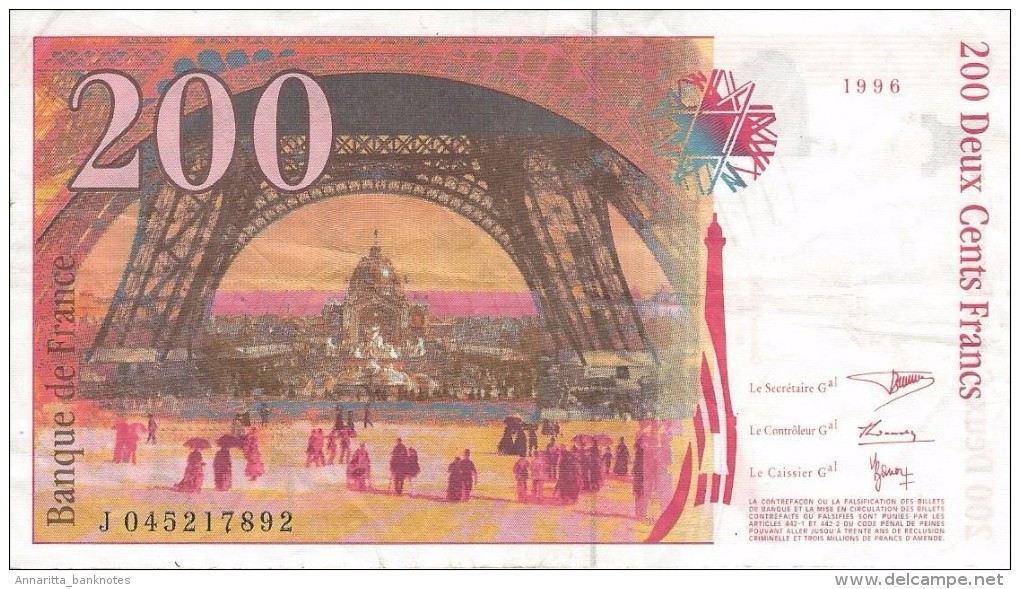 FRANCE 200 FRANCS 1996 P-159b XF SER: J 045217892  [ FR159 ] - 200 F 1995-1999 ''Eiffel''