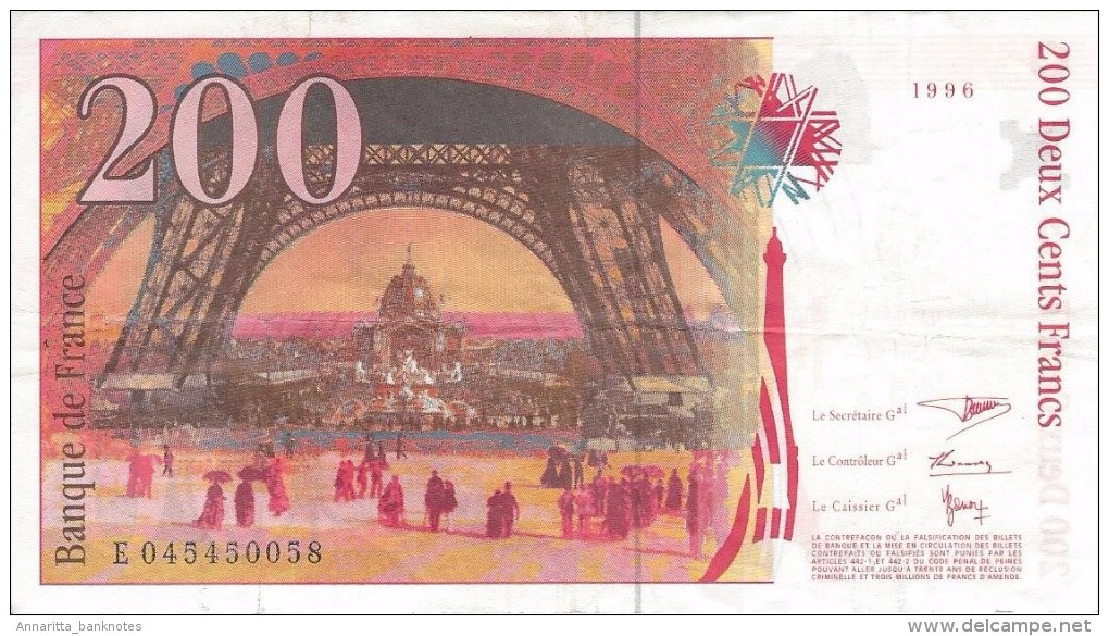 FRANCE 200 FRANCS 1996 P-159b XF SER: E 045450058  [ FR159 ] - 200 F 1995-1999 ''Eiffel''