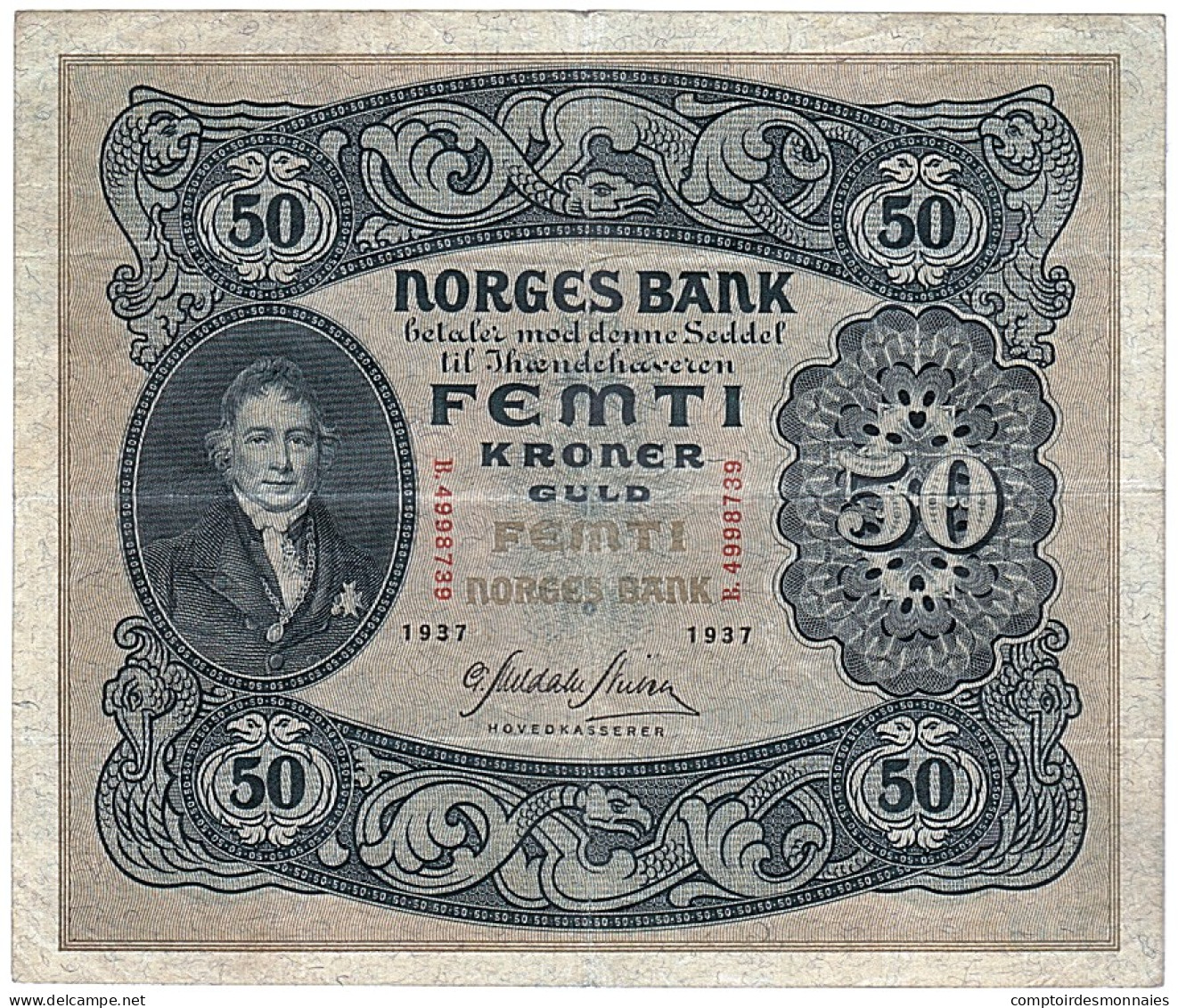 Billet, Norvège, 50 Kroner, 1937, TTB+ - Norvège