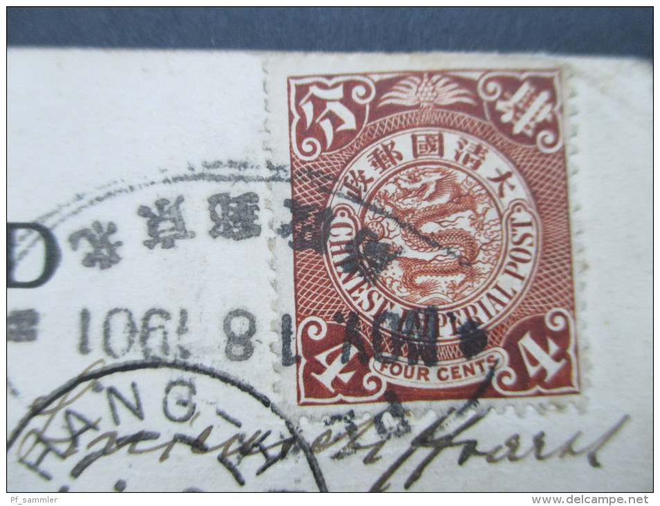 China 1902 Doppelfrankatur Coiling Dragon / Franz. Post China. Nach Pola Weitersandt Nach Wien. Sehr Seltene Karte! RRR! - Brieven En Documenten