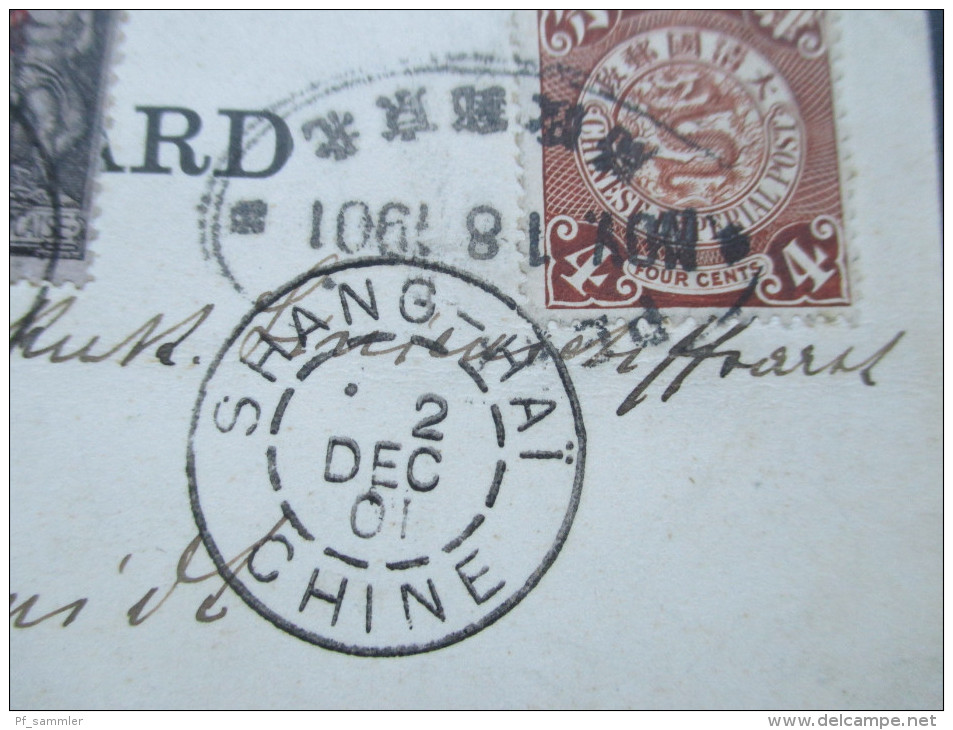 China 1902 Doppelfrankatur Coiling Dragon / Franz. Post China. Nach Pola Weitersandt Nach Wien. Sehr Seltene Karte! RRR! - Cartas & Documentos