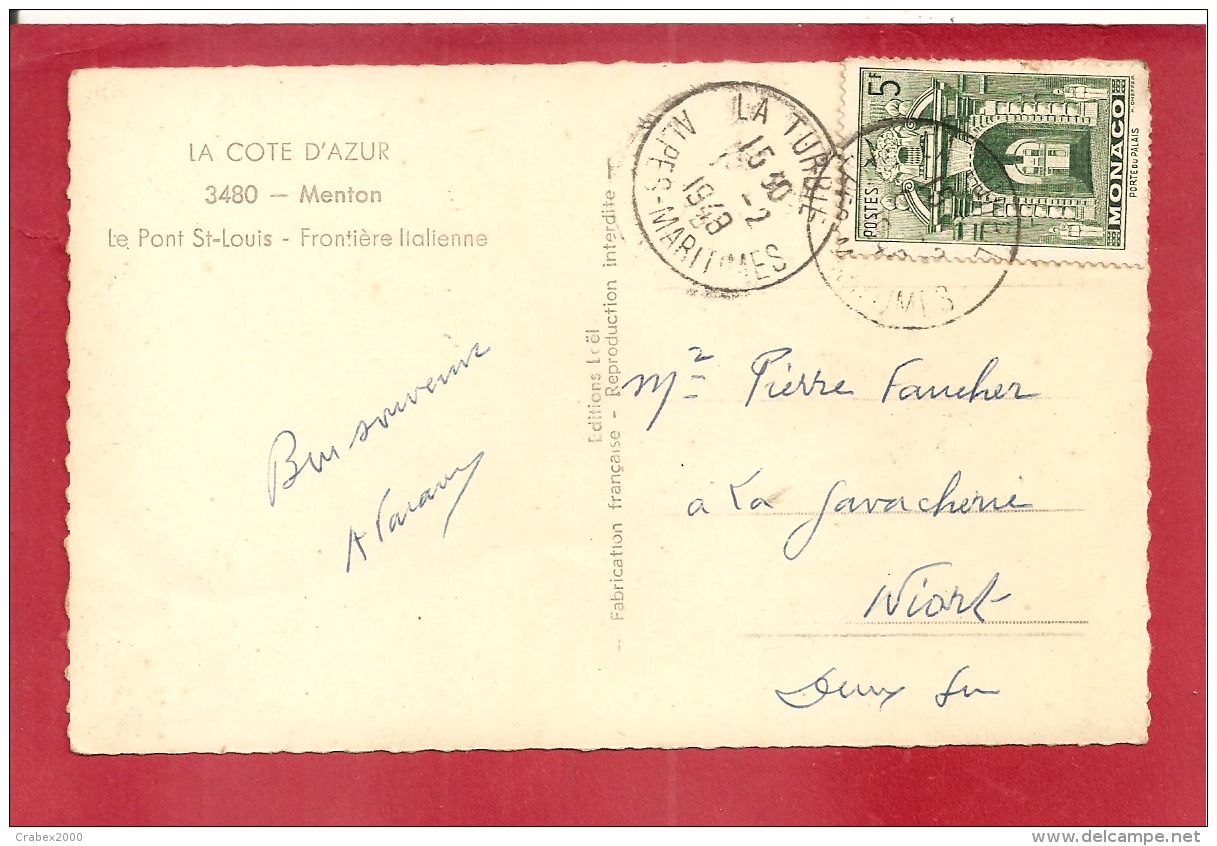 Y&T N°310A    LA TURBIE     Vers   FRANCE 1948   VOIR 2 SCANS - Covers & Documents