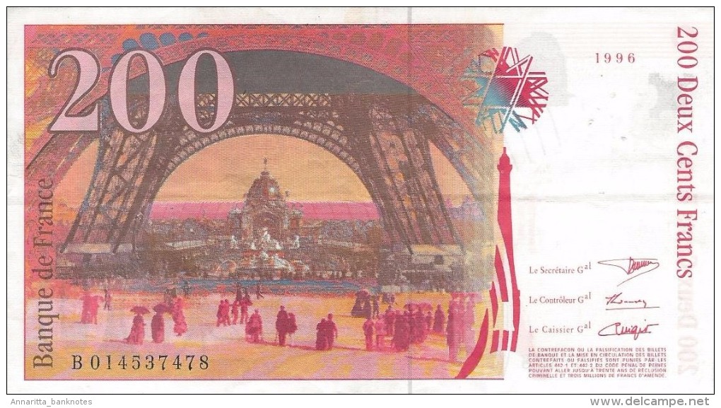 FRANCE 200 FRANCS 1996 P-159a XF SER: B 014537478  [ FR159a ] - 200 F 1995-1999 ''Eiffel''