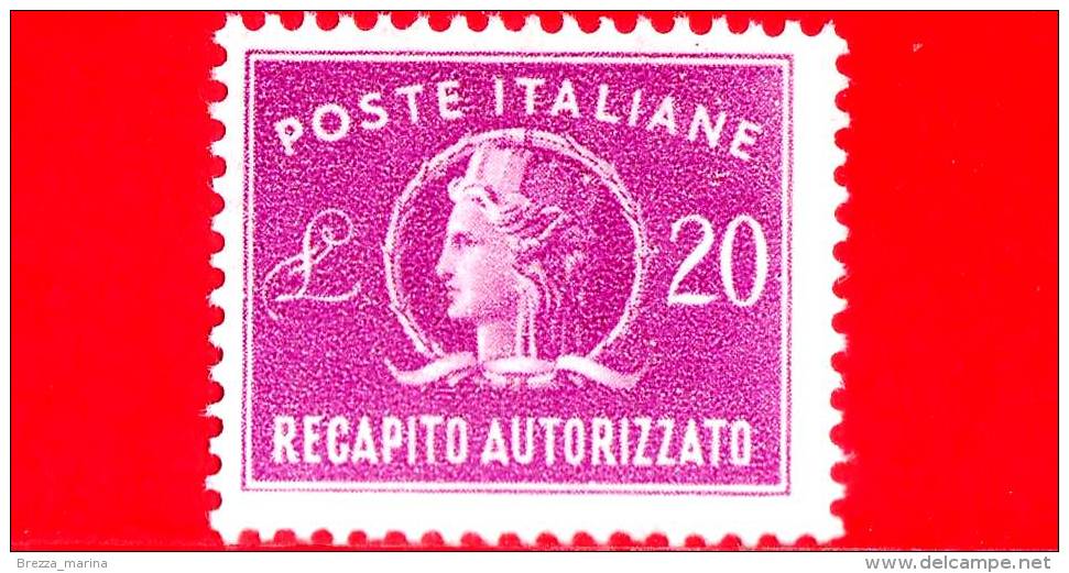 Nuovo - MNH - ITALIA - 1955 - Recapito Autorizzato - Italia Turrita, Formato Piccolo, Filigrana Stelle - 20 L. - 1946-60: Nuevos