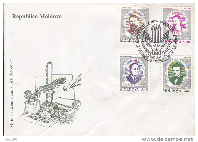 PERSONALITIES, C-TIN STERE, T. CEBAN, A. PLAMADEALA, L. BLAGA, COVER FDC, 1995, MOLDOVA - Moldova