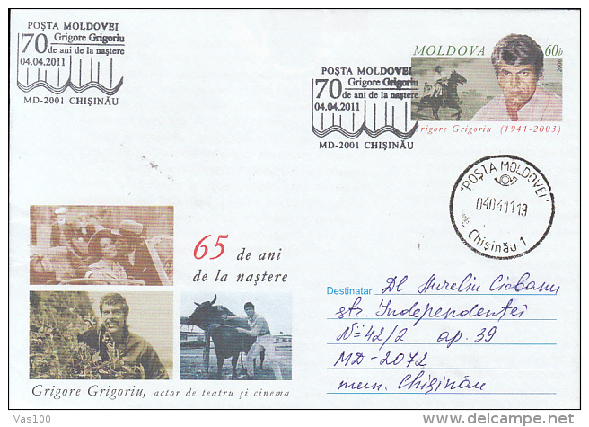 CINEMA, GRIGORE GRIGORIU, ACTRESS, COVER STATIONERY, ENTIER POSTAL, OBLIT FDC, 2011, MOLDOVA - Cinema