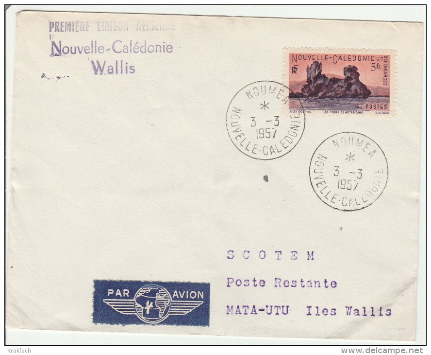 Nouméa à Wallis 1957 - 1er Vol -  Calédonie - Ertsflug Inaugural Flight - Lettre - Lettres & Documents