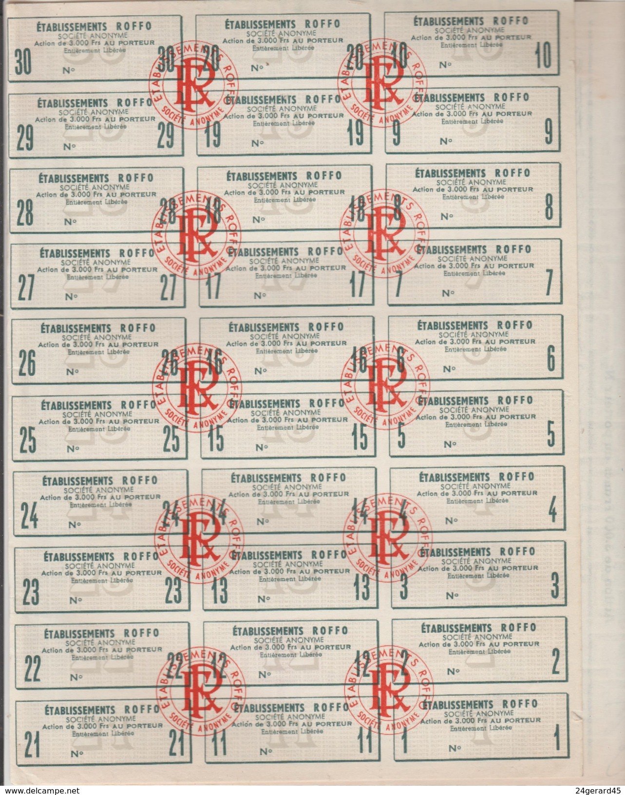 ACTION TITRE DE 3000 FRANCS AU PORTEUR - Etablissements ROLLO 90 Rue Du Chemin Vert PARIS 1/11/1951 - P - R