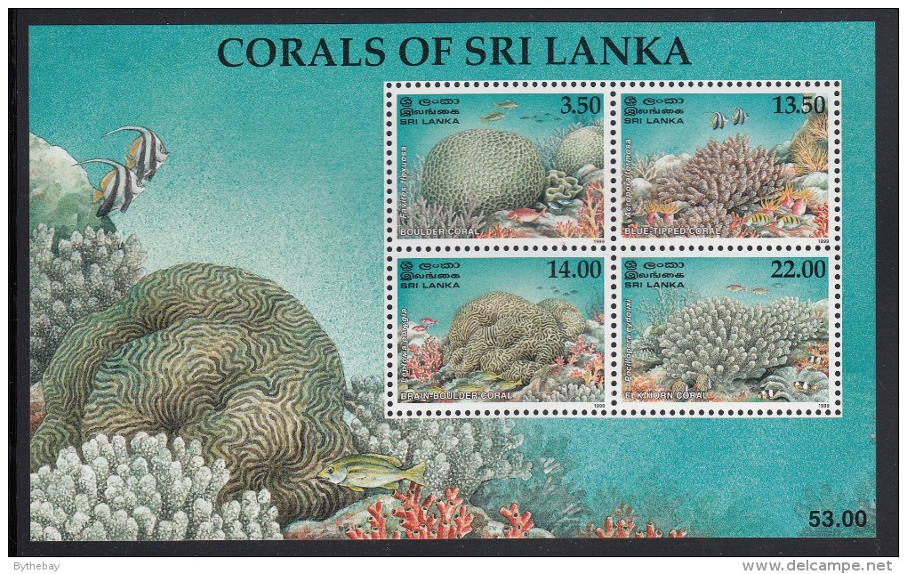 Sri Lanka MNH Scott #1290a Souvenir Sheet Of 4 Corals - Boulder, Blue-tipped, Brain-boulder, Elkhorn - Marine Life