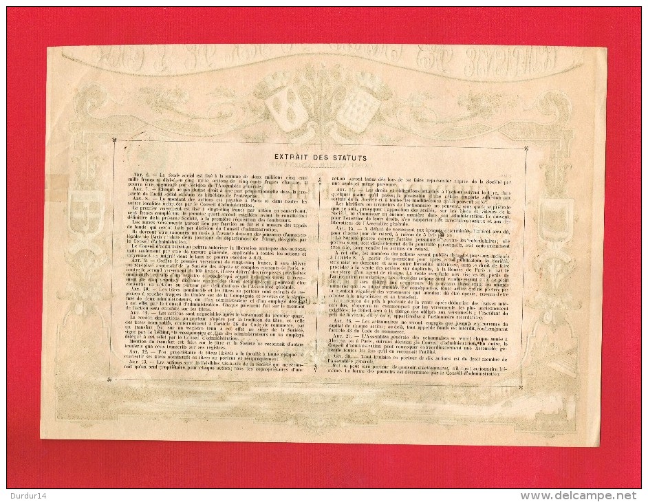 Action ... COMPAGNIE DES CHEMINS DE FER DE L´ORNE 1870 ? - ALENÇON MORTAGNE 1869 Timbres Fiscaux De 10 Centimes - Railway & Tramway