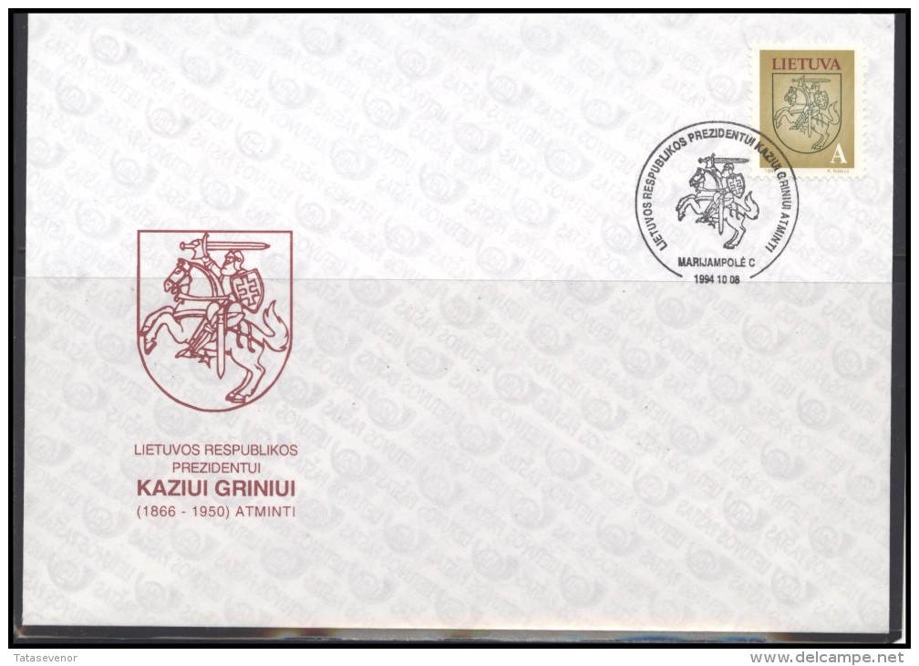 LITHUANIA Cover Special Cancellation LT SPEC 097 President Kazys GRINIUS Anniversary - Lituania