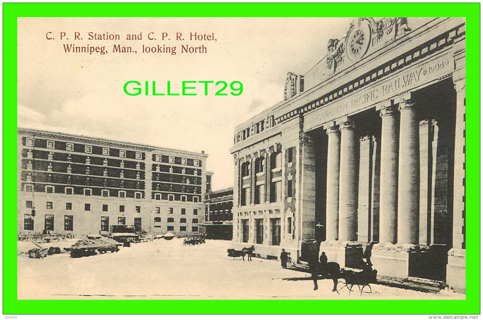 WINNIPEG, MANITOBA - C. P. R. STATION &  HOTEL, LOOKING NORTH IN WINTER - ANIMATED -THE COPP, CLARK CO LTD - - Winnipeg