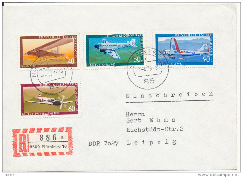 Germany Berlin Registered Cover With Complete Set Airplanes 1979 Sent To DDR Nürnberg 9-4-1979 - Other & Unclassified