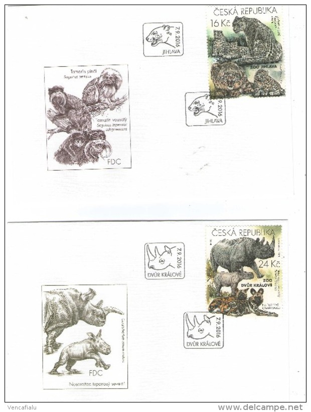 Czech Republic 2016 -  ZOO In Prague, Olomouc, Jihlava And Dvur Kralove N.Lab, Set Of 4 FDC, Gorilla In Cover - Gorilles