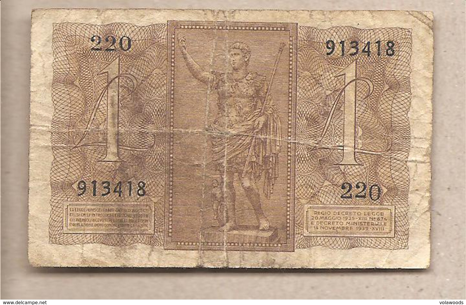 Italia - Banconota Circolata Da 1 Lira "Impero" P-26 - 1939 #17 - Regno D'Italia – 1 Lira