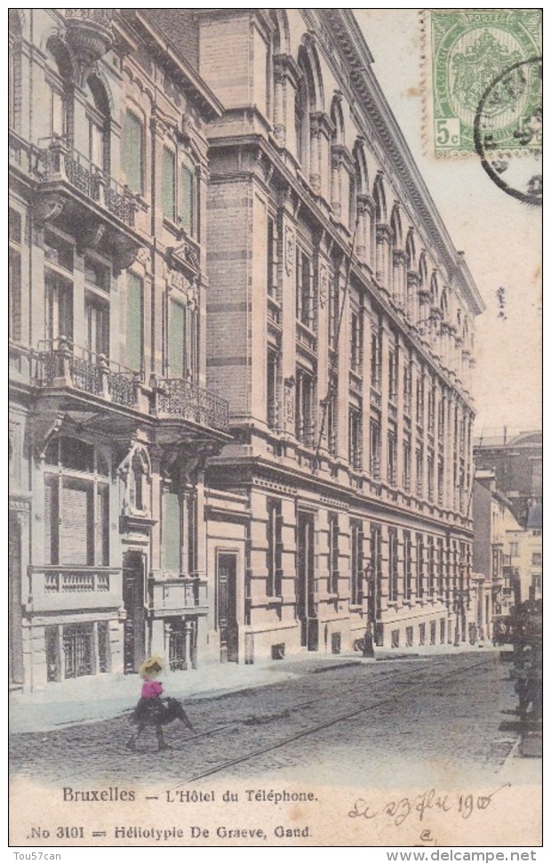 BRUXELLES - BELGIQUE -  BELLE ET RARE CPA PRÉCURSEUR ANIMÉE DE 1906 - L´ HÔTEL DU TELEPHONE. - Cafés, Hôtels, Restaurants