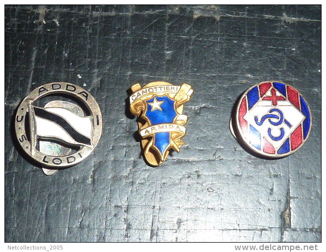 BROCHE INSIGNE ANCIENNE EN EMAIL LOT DE 3 S.C ADDA / COS / CANOTTIERI ARMIDA - Rowing